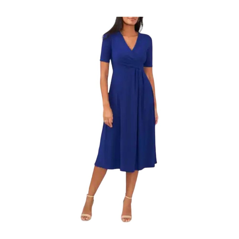 Chaus New York V-Neck Belted Midi Dress. Blue. Medium. $24.00